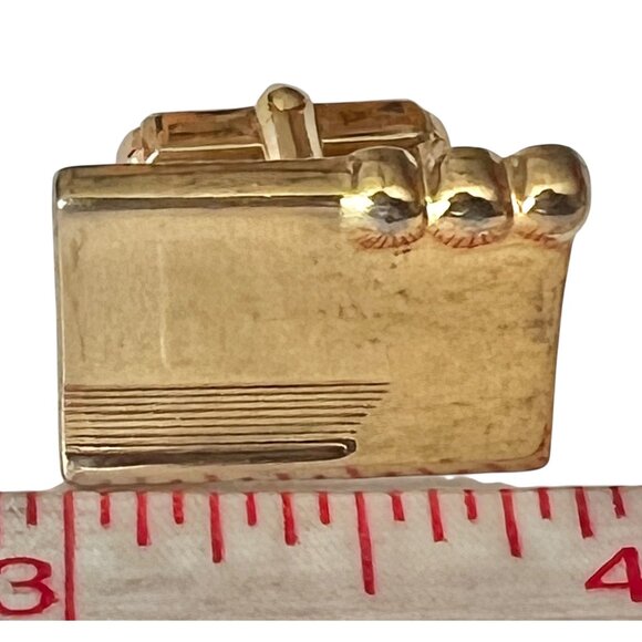 Vintage MCM Gold Tone Geometric Cufflinks With Stripes & Raised Dots - Picture 4 of 7